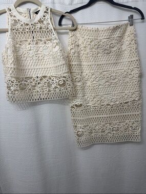 Express Cream Crochet Pencil Skirt and Top (Ivory Lace Detail)
